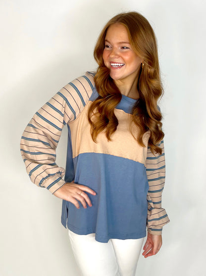 The Kayla Top | DOORBUSTER-Long Sleeves-Cotton Bleu-The Village Shoppe, Women’s Fashion Boutique, Shop Online and In Store - Located in Muscle Shoals, AL.