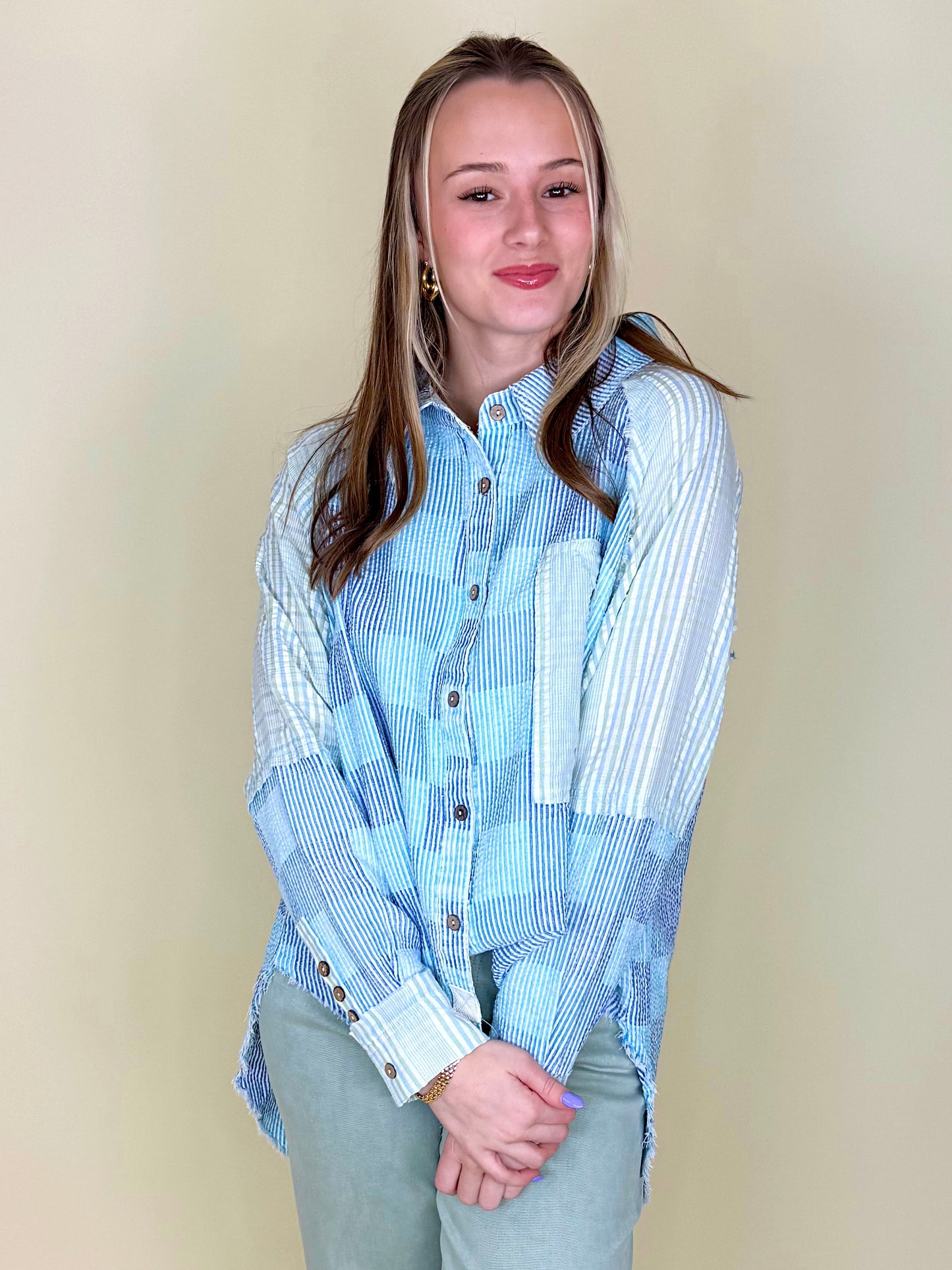 The Easterling Button-Down-Long Sleeves-Oli & Hali-The Village Shoppe, Women’s Fashion Boutique, Shop Online and In Store - Located in Muscle Shoals, AL.