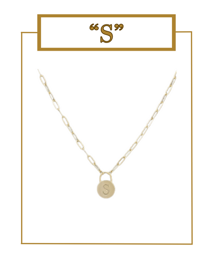 Padlock Initial Pendant-Necklaces-Golden Stella-The Village Shoppe, Women’s Fashion Boutique, Shop Online and In Store - Located in Muscle Shoals, AL.