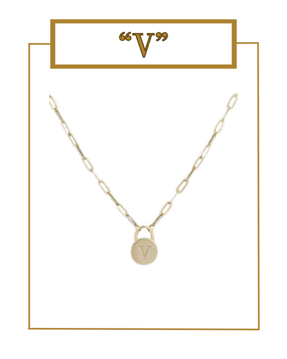 Padlock Initial Pendant-Necklaces-Golden Stella-The Village Shoppe, Women’s Fashion Boutique, Shop Online and In Store - Located in Muscle Shoals, AL.