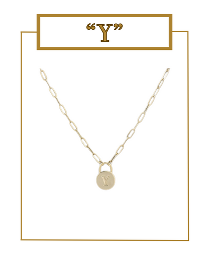 Padlock Initial Pendant-Necklaces-Golden Stella-The Village Shoppe, Women’s Fashion Boutique, Shop Online and In Store - Located in Muscle Shoals, AL.