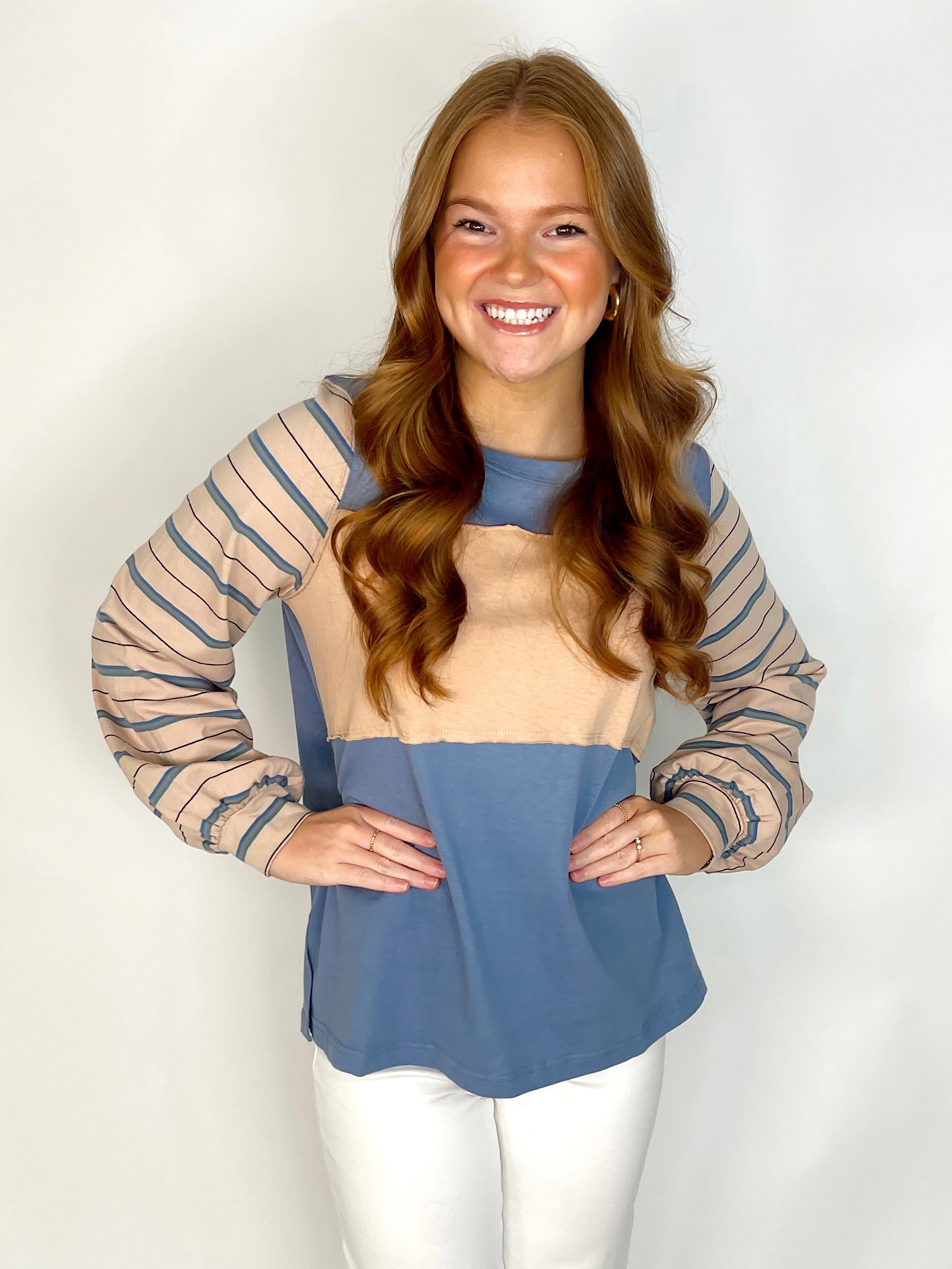 The Kayla Top | DOORBUSTER-Long Sleeves-Cotton Bleu-The Village Shoppe, Women’s Fashion Boutique, Shop Online and In Store - Located in Muscle Shoals, AL.