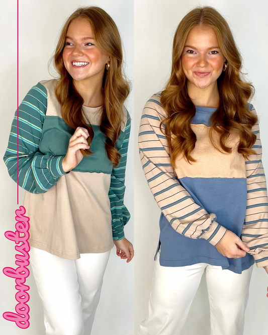The Kayla Top | DOORBUSTER-Long Sleeves-Cotton Bleu-The Village Shoppe, Women’s Fashion Boutique, Shop Online and In Store - Located in Muscle Shoals, AL.