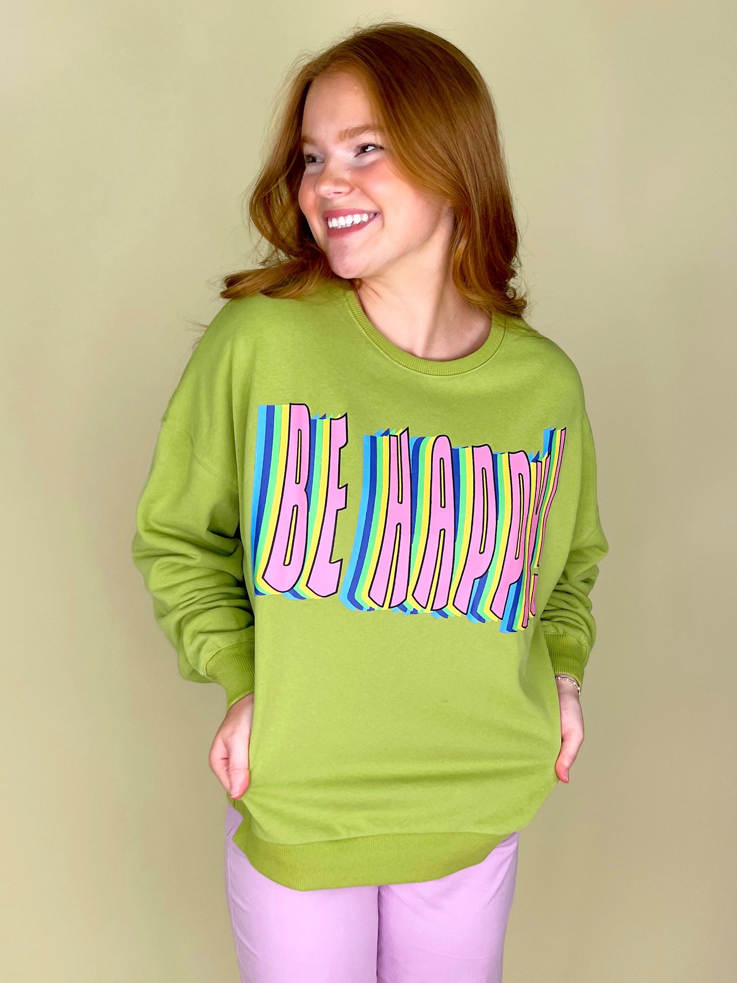 Don't Worry Be Happy Sweatshirt-Sweatshirt-Easel-The Village Shoppe, Women’s Fashion Boutique, Shop Online and In Store - Located in Muscle Shoals, AL.