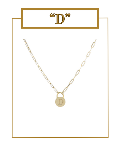 Padlock Initial Pendant-Necklaces-Golden Stella-The Village Shoppe, Women’s Fashion Boutique, Shop Online and In Store - Located in Muscle Shoals, AL.