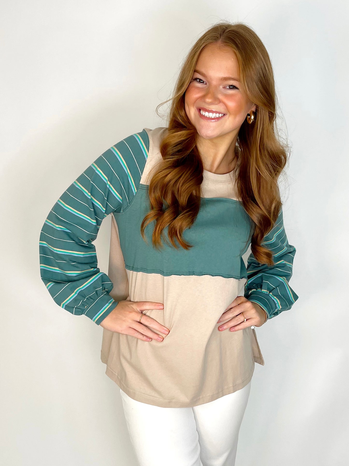 The Kayla Top | DOORBUSTER-Long Sleeves-Cotton Bleu-The Village Shoppe, Women’s Fashion Boutique, Shop Online and In Store - Located in Muscle Shoals, AL.