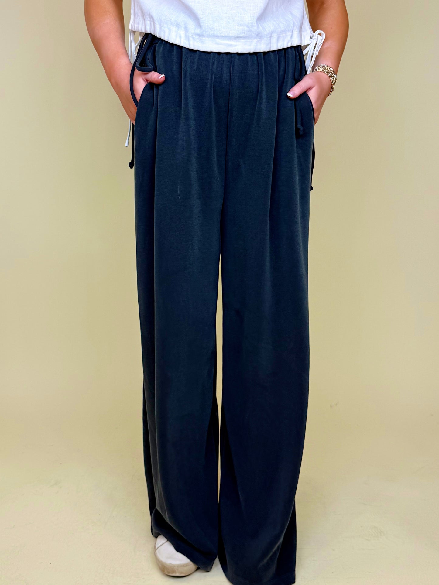 Just Go With It Wide Leg Pant-Pull On Pant-Elle Grey-The Village Shoppe, Women’s Fashion Boutique, Shop Online and In Store - Located in Muscle Shoals, AL.