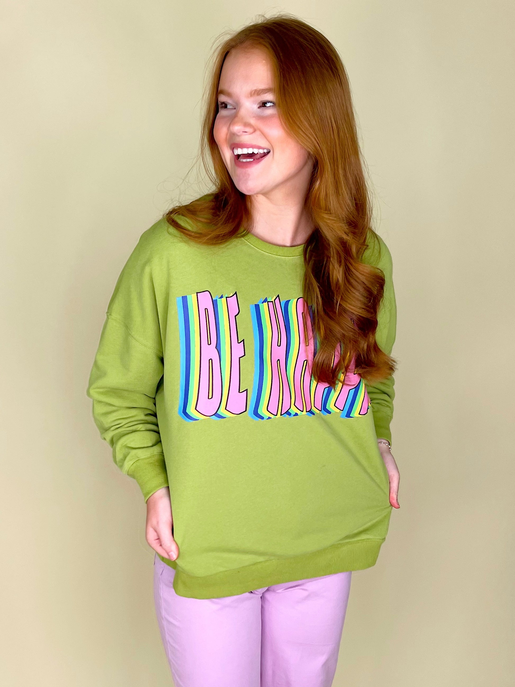 Don't Worry Be Happy Sweatshirt-Sweatshirt-Easel-The Village Shoppe, Women’s Fashion Boutique, Shop Online and In Store - Located in Muscle Shoals, AL.