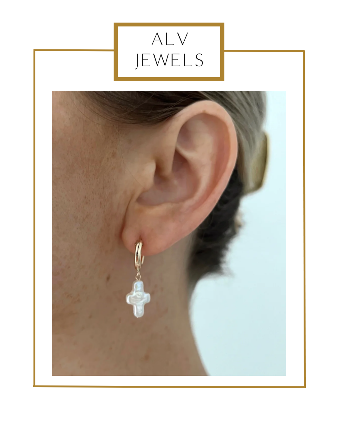 Pearl Cross Hoops | ALV Jewels-Earrings-ALV Jewels-The Village Shoppe, Women’s Fashion Boutique, Shop Online and In Store - Located in Muscle Shoals, AL.