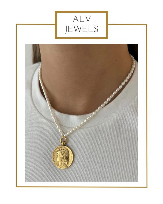 Corito Coin Necklace on Pearl | ALV Jewels-Necklaces-ALV Jewels-The Village Shoppe, Women’s Fashion Boutique, Shop Online and In Store - Located in Muscle Shoals, AL.