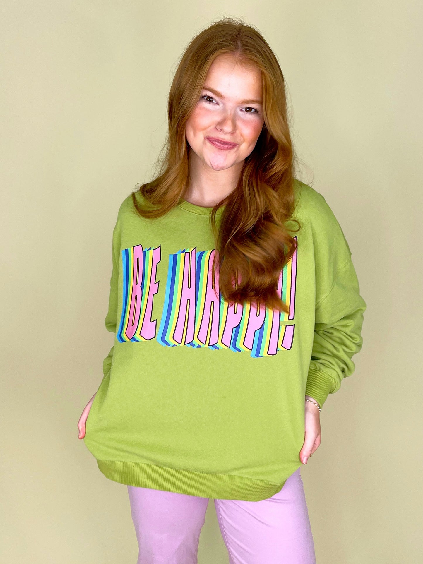 Don't Worry Be Happy Sweatshirt-Sweatshirt-Easel-The Village Shoppe, Women’s Fashion Boutique, Shop Online and In Store - Located in Muscle Shoals, AL.