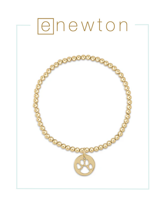 E Newton Classic Gold 3mm Bead Bracelet - Paw Print Gold Disc