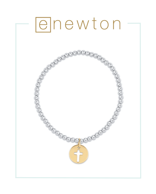 E Newton Extends | Classic Sterling Mixed Metal 3mm Bead Bracelet - Blessed Gold Disc