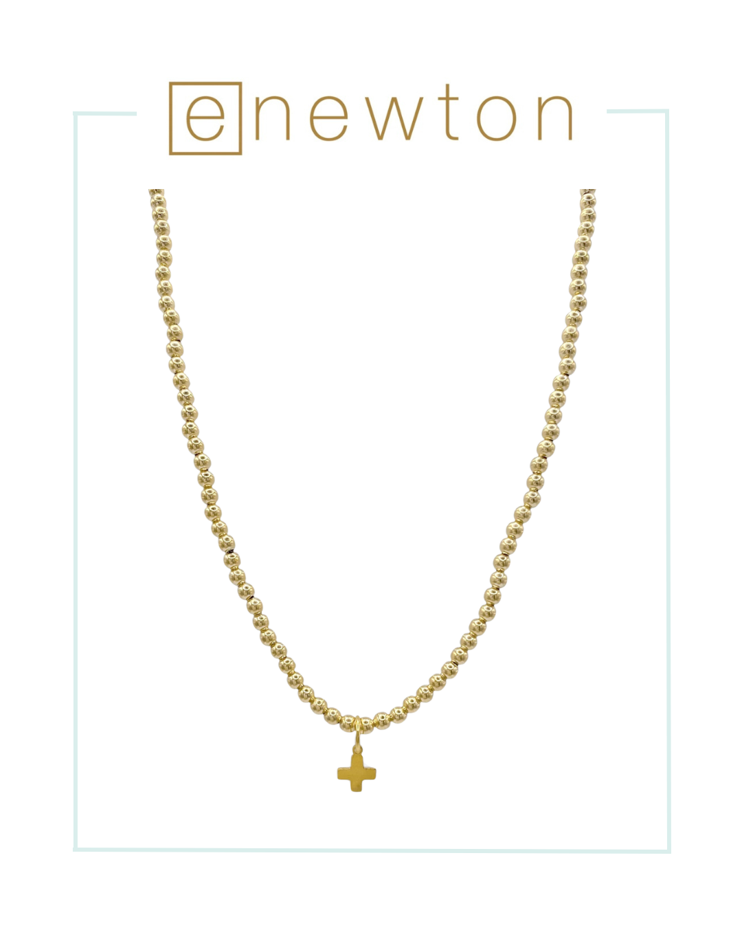 E Newton 17" Choker Classic Gold 3mm Bead - Signature Cross Gold Charm-Necklaces-ENEWTON-The Village Shoppe, Women’s Fashion Boutique, Shop Online and In Store - Located in Muscle Shoals, AL.