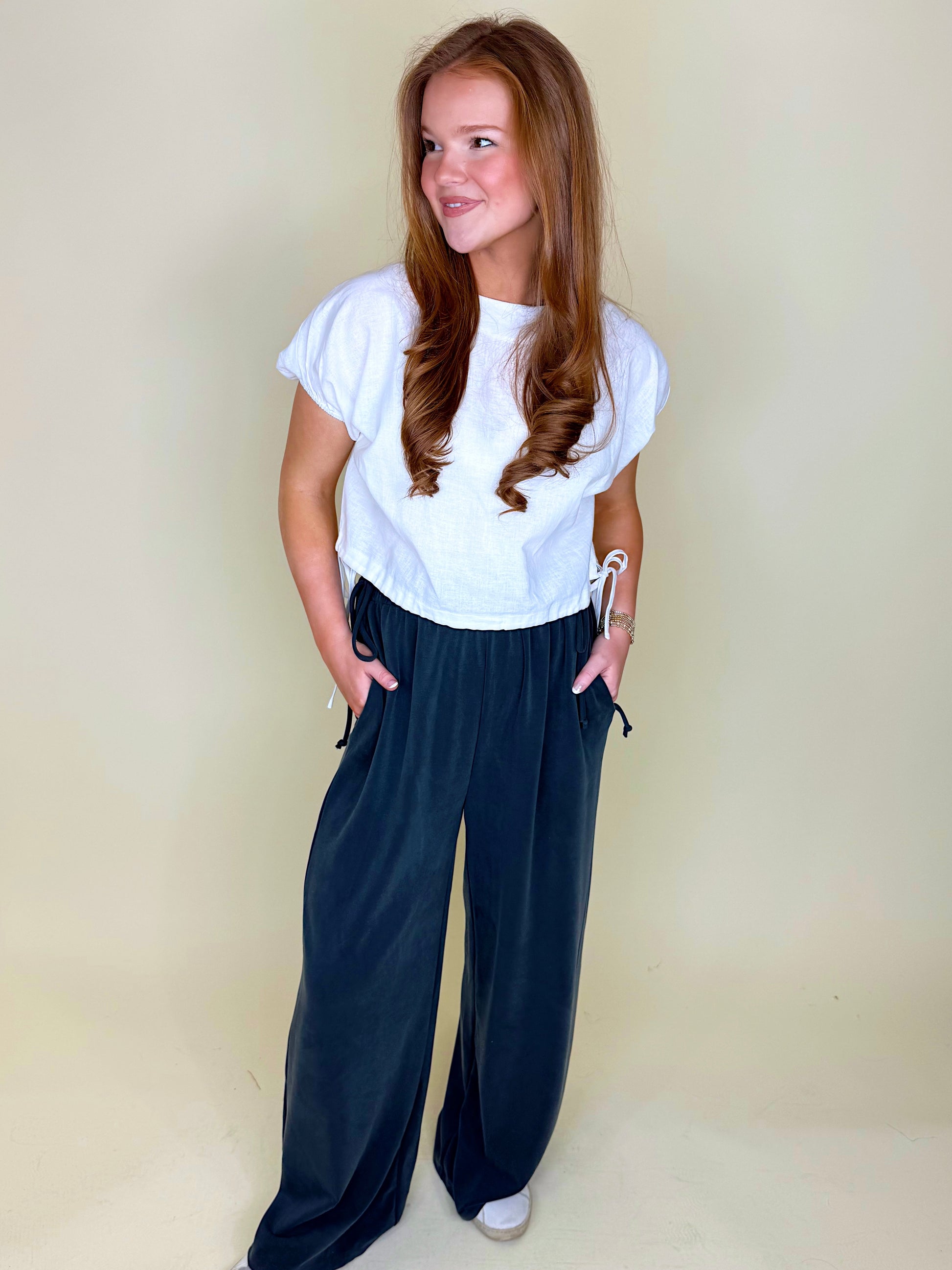 Just Go With It Wide Leg Pant-Pull On Pant-Elle Grey-The Village Shoppe, Women’s Fashion Boutique, Shop Online and In Store - Located in Muscle Shoals, AL.