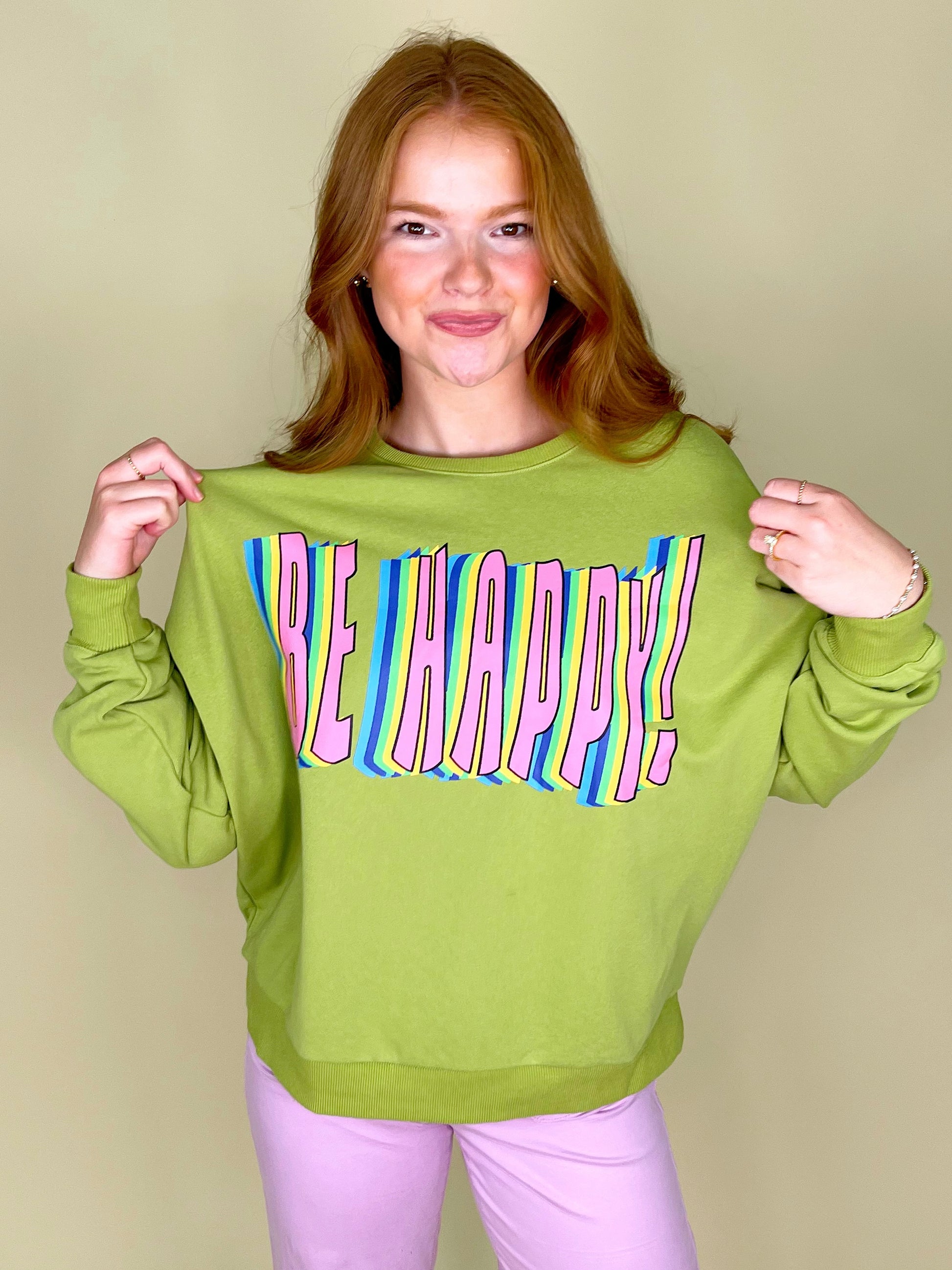 Don't Worry Be Happy Sweatshirt-Sweatshirt-Easel-The Village Shoppe, Women’s Fashion Boutique, Shop Online and In Store - Located in Muscle Shoals, AL.