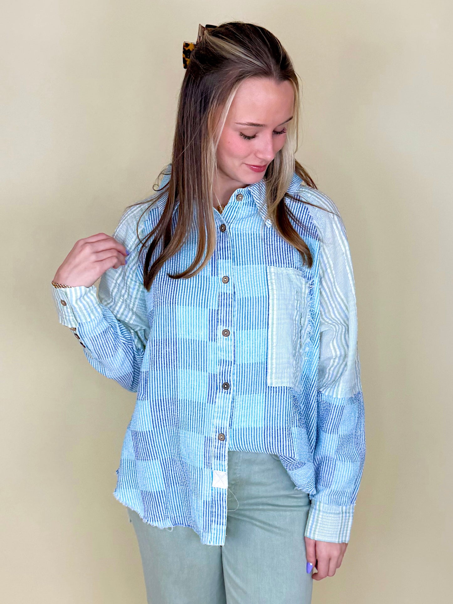 The Easterling Button-Down-Long Sleeves-Oli & Hali-The Village Shoppe, Women’s Fashion Boutique, Shop Online and In Store - Located in Muscle Shoals, AL.