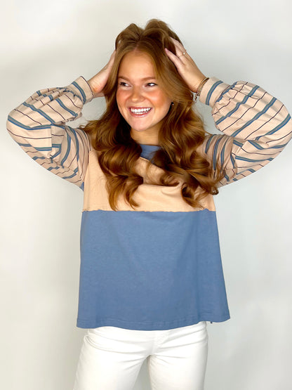 The Kayla Top | DOORBUSTER-Long Sleeves-Cotton Bleu-The Village Shoppe, Women’s Fashion Boutique, Shop Online and In Store - Located in Muscle Shoals, AL.