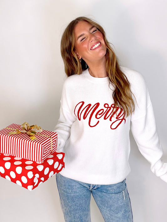 Be Merry Sweater-Sweatshirt-Why Dress-The Village Shoppe, Women’s Fashion Boutique, Shop Online and In Store - Located in Muscle Shoals, AL.