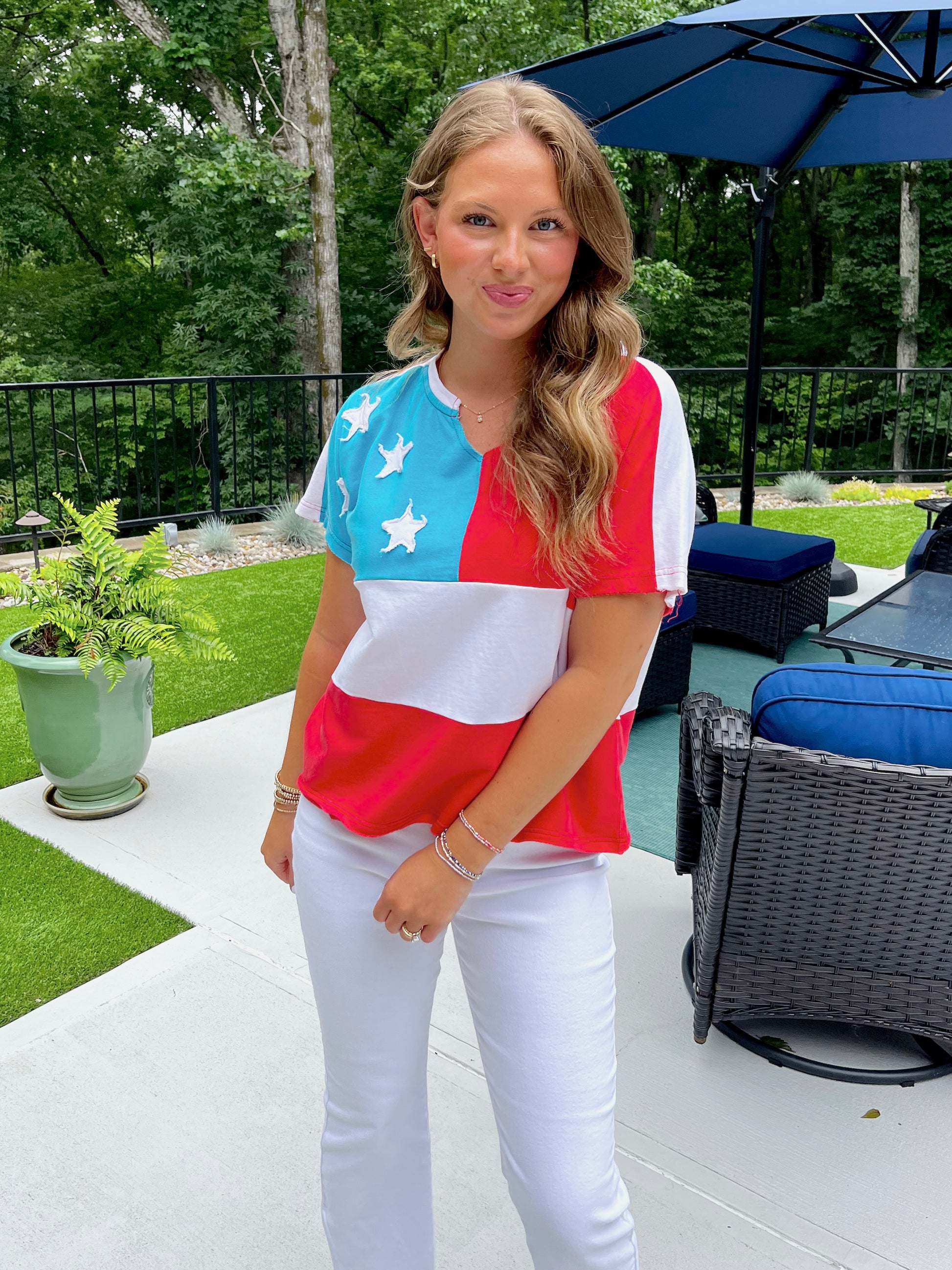 Land of the Free Tee-Short Sleeves-Anniewear-The Village Shoppe, Women’s Fashion Boutique, Shop Online and In Store - Located in Muscle Shoals, AL.