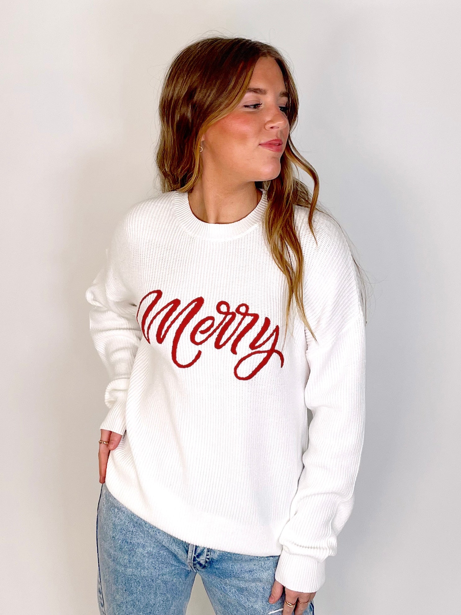 Be Merry Sweater-Sweatshirt-Why Dress-The Village Shoppe, Women’s Fashion Boutique, Shop Online and In Store - Located in Muscle Shoals, AL.