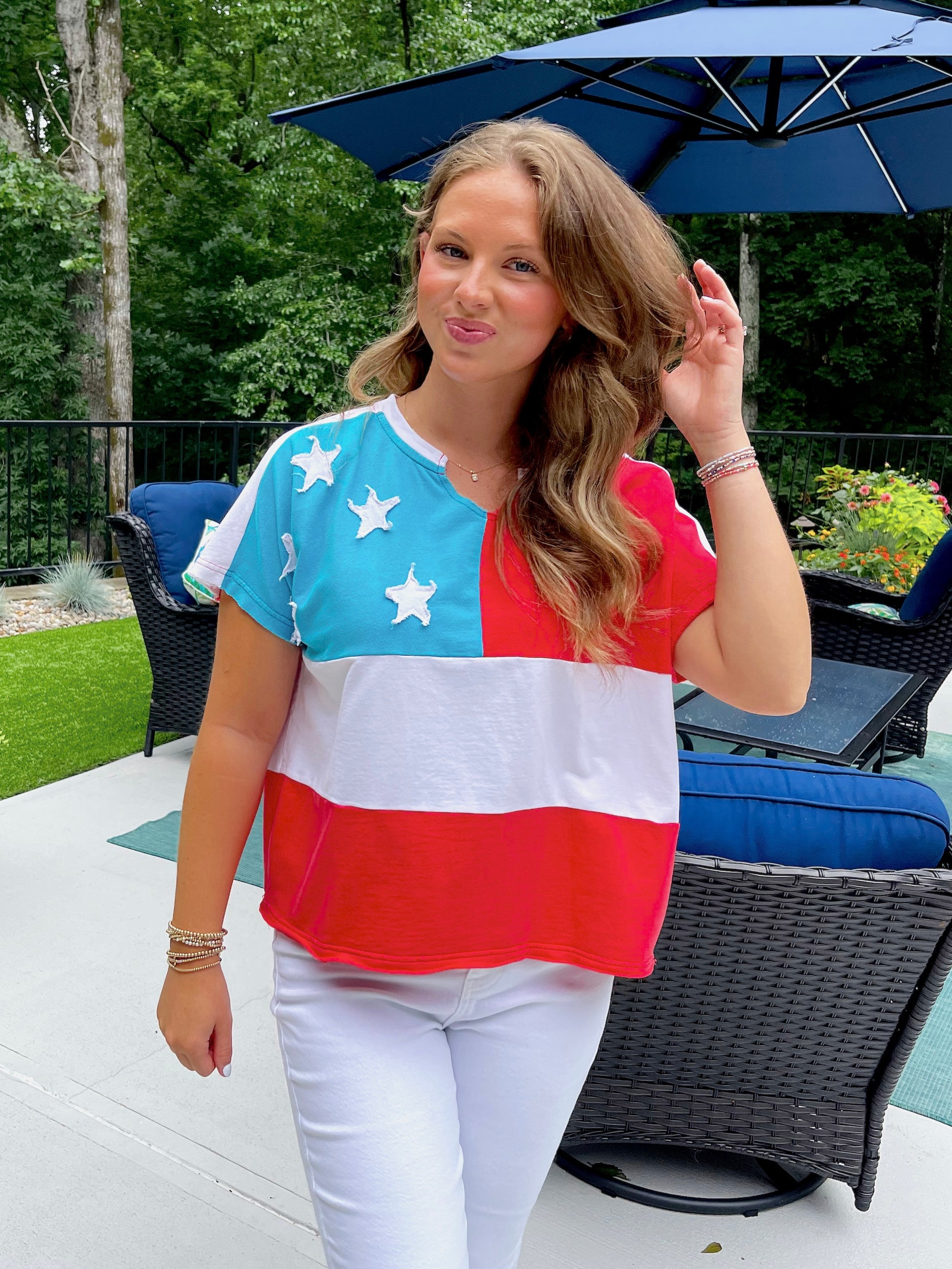 Land of the Free Tee-Short Sleeves-Anniewear-The Village Shoppe, Women’s Fashion Boutique, Shop Online and In Store - Located in Muscle Shoals, AL.