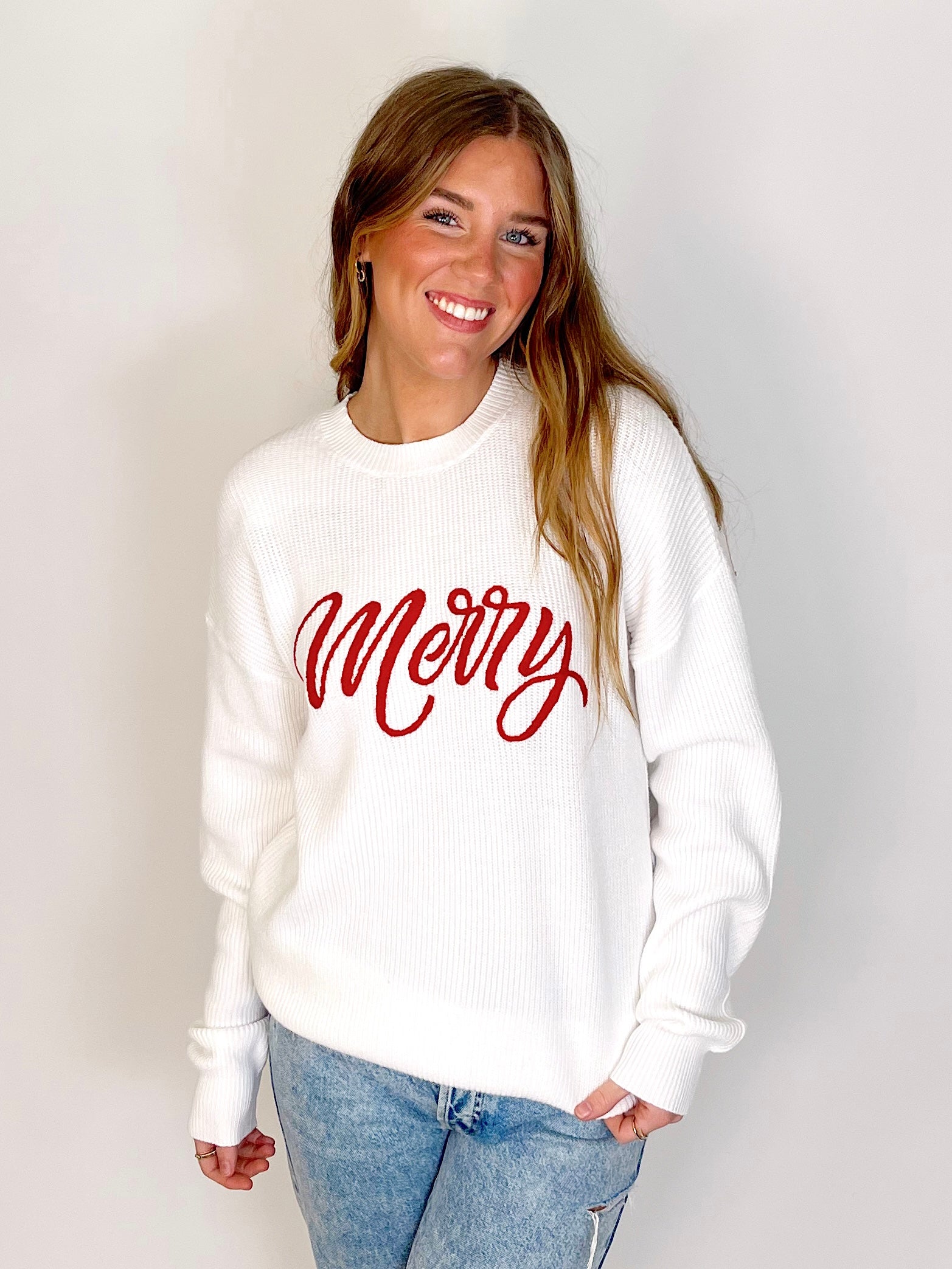 Be Merry Sweater-Sweatshirt-Why Dress-The Village Shoppe, Women’s Fashion Boutique, Shop Online and In Store - Located in Muscle Shoals, AL.