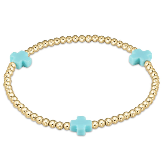 E Newton Signature Cross Gold Bliss Pattern 3mm Bead Bracelet - Turquoise-Bracelets-ENEWTON-The Village Shoppe, Women’s Fashion Boutique, Shop Online and In Store - Located in Muscle Shoals, AL.