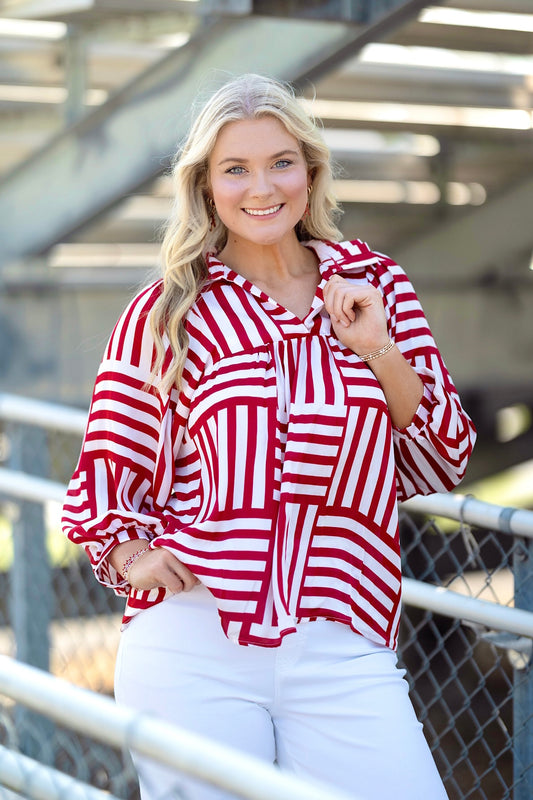 The Crimson Flame Blouse-Blouse-Adrienne-The Village Shoppe, Women’s Fashion Boutique, Shop Online and In Store - Located in Muscle Shoals, AL.