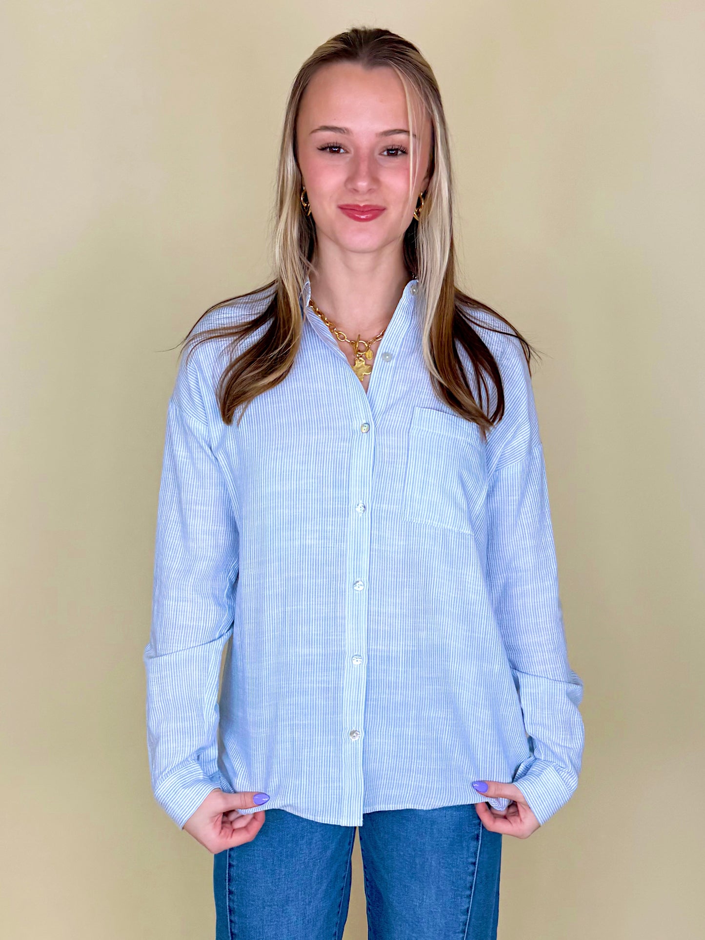 The Hadley Button Down-3/4 Sleeves-Be Cool-The Village Shoppe, Women’s Fashion Boutique, Shop Online and In Store - Located in Muscle Shoals, AL.