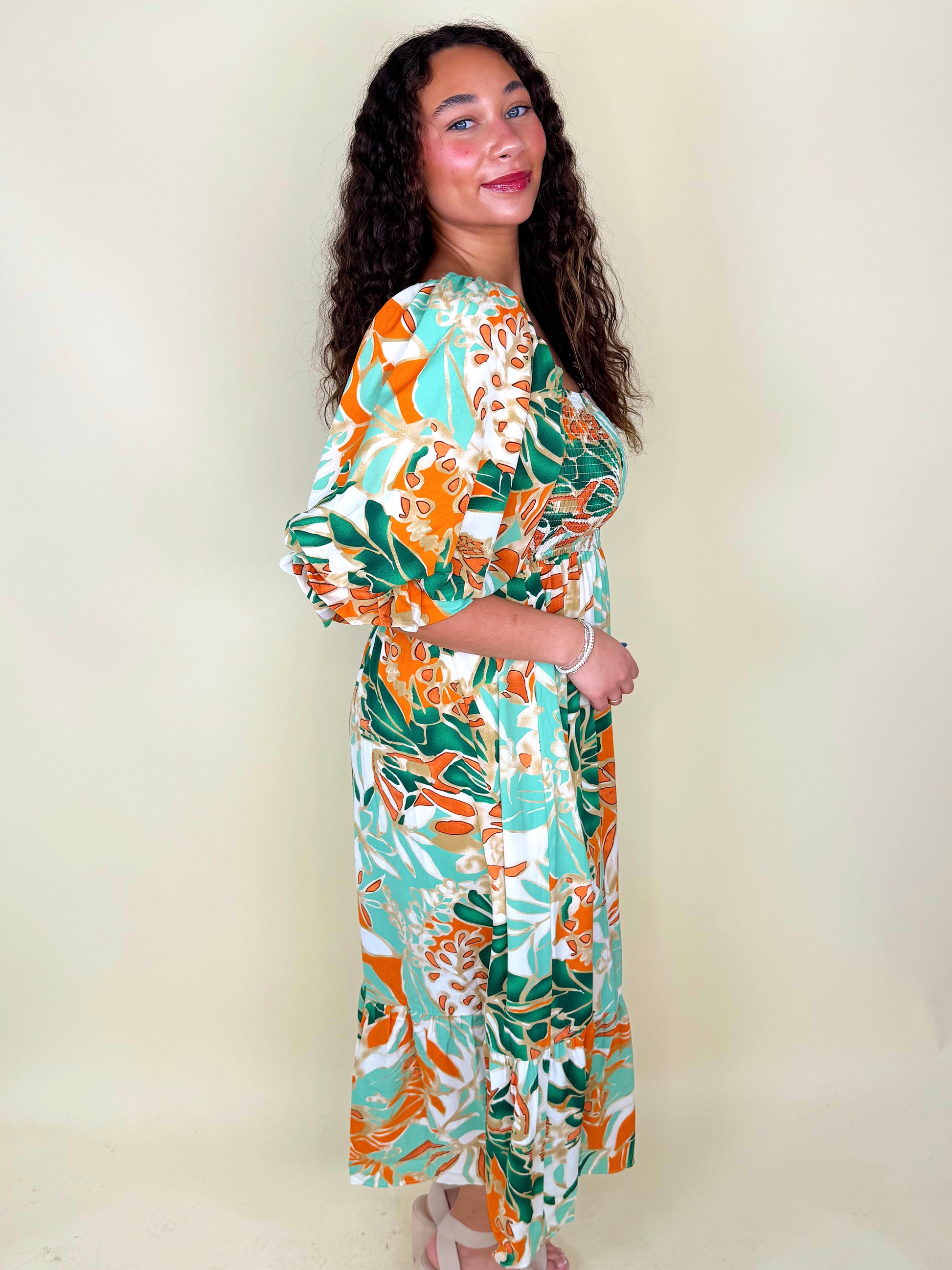 Tropical Tango Midi Dress-Midi Dress-Entro-The Village Shoppe, Women’s Fashion Boutique, Shop Online and In Store - Located in Muscle Shoals, AL.