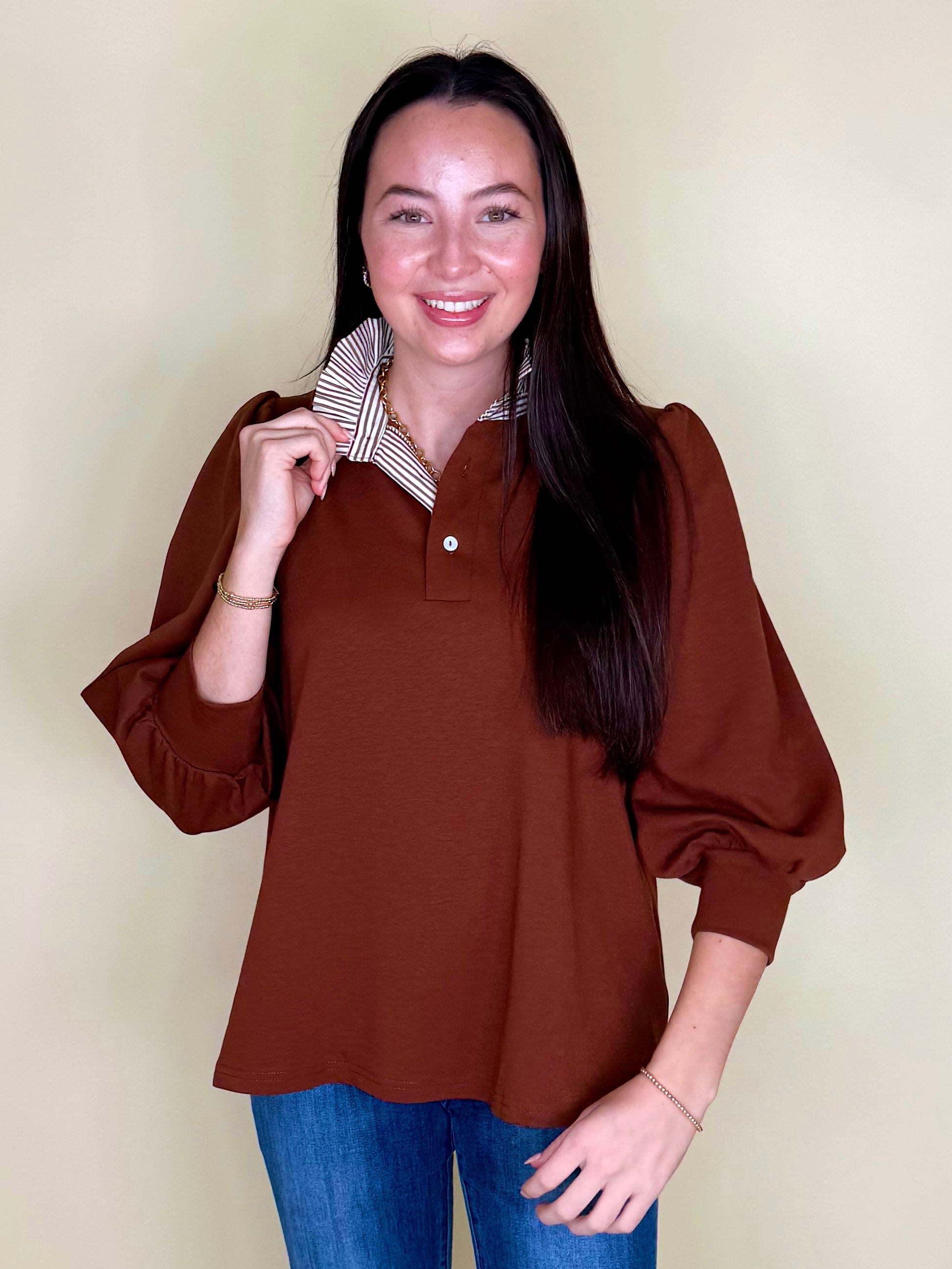 The Harris Top-3/4 Sleeves-Entro-The Village Shoppe, Women’s Fashion Boutique, Shop Online and In Store - Located in Muscle Shoals, AL.