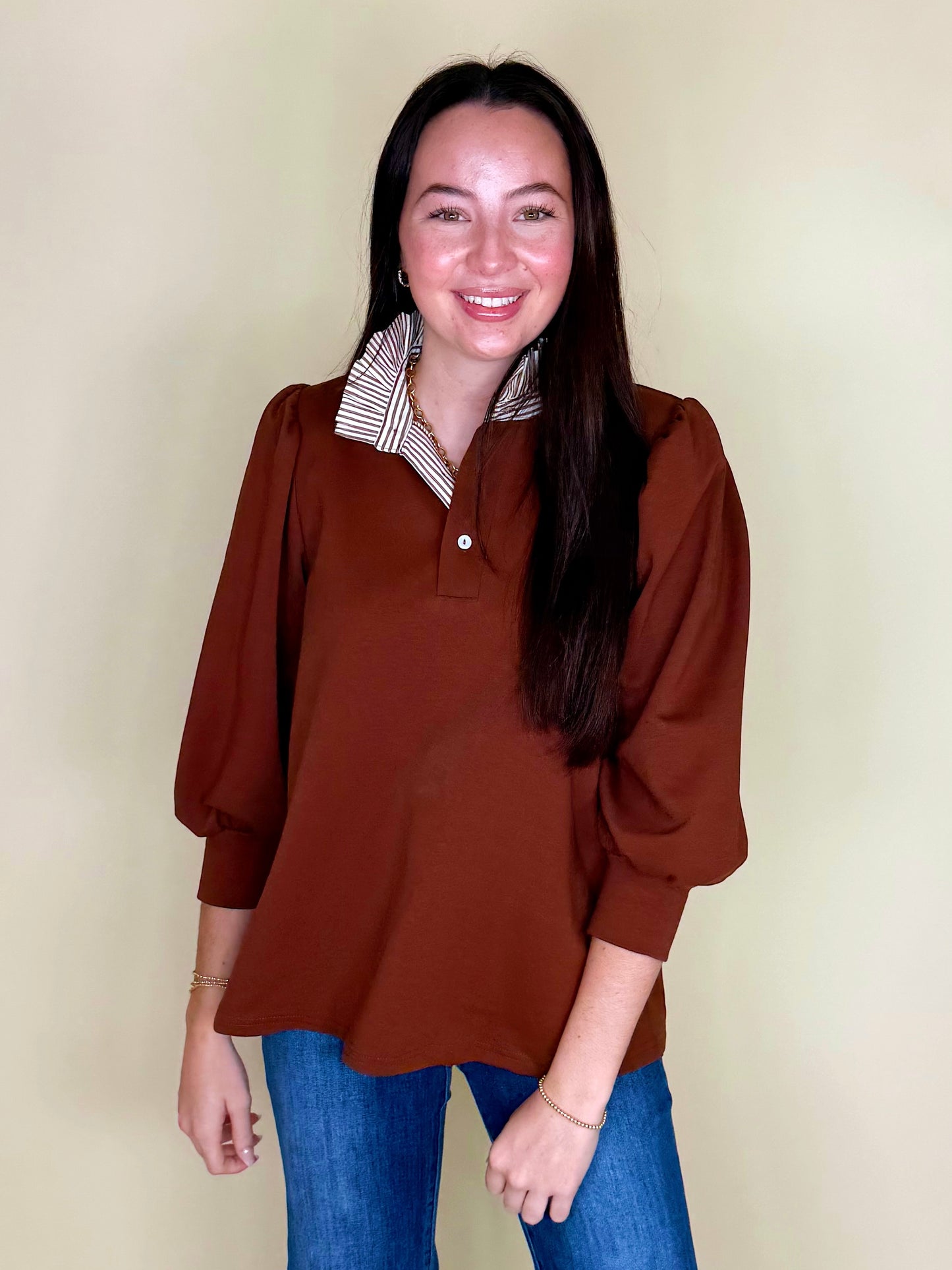 The Harris Top-3/4 Sleeves-Entro-The Village Shoppe, Women’s Fashion Boutique, Shop Online and In Store - Located in Muscle Shoals, AL.