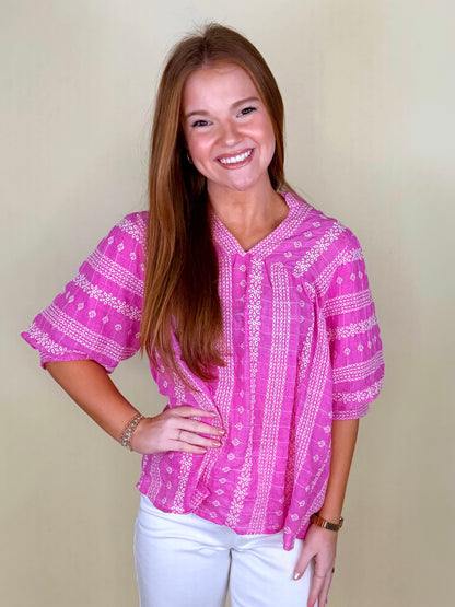 The Indy Blouse-Short Sleeves-Umgee-The Village Shoppe, Women’s Fashion Boutique, Shop Online and In Store - Located in Muscle Shoals, AL.