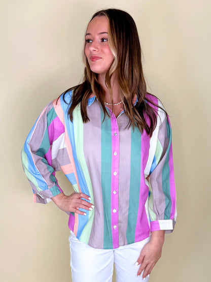 Coast to Coast Button Down-Long Sleeves-Entro-The Village Shoppe, Women’s Fashion Boutique, Shop Online and In Store - Located in Muscle Shoals, AL.