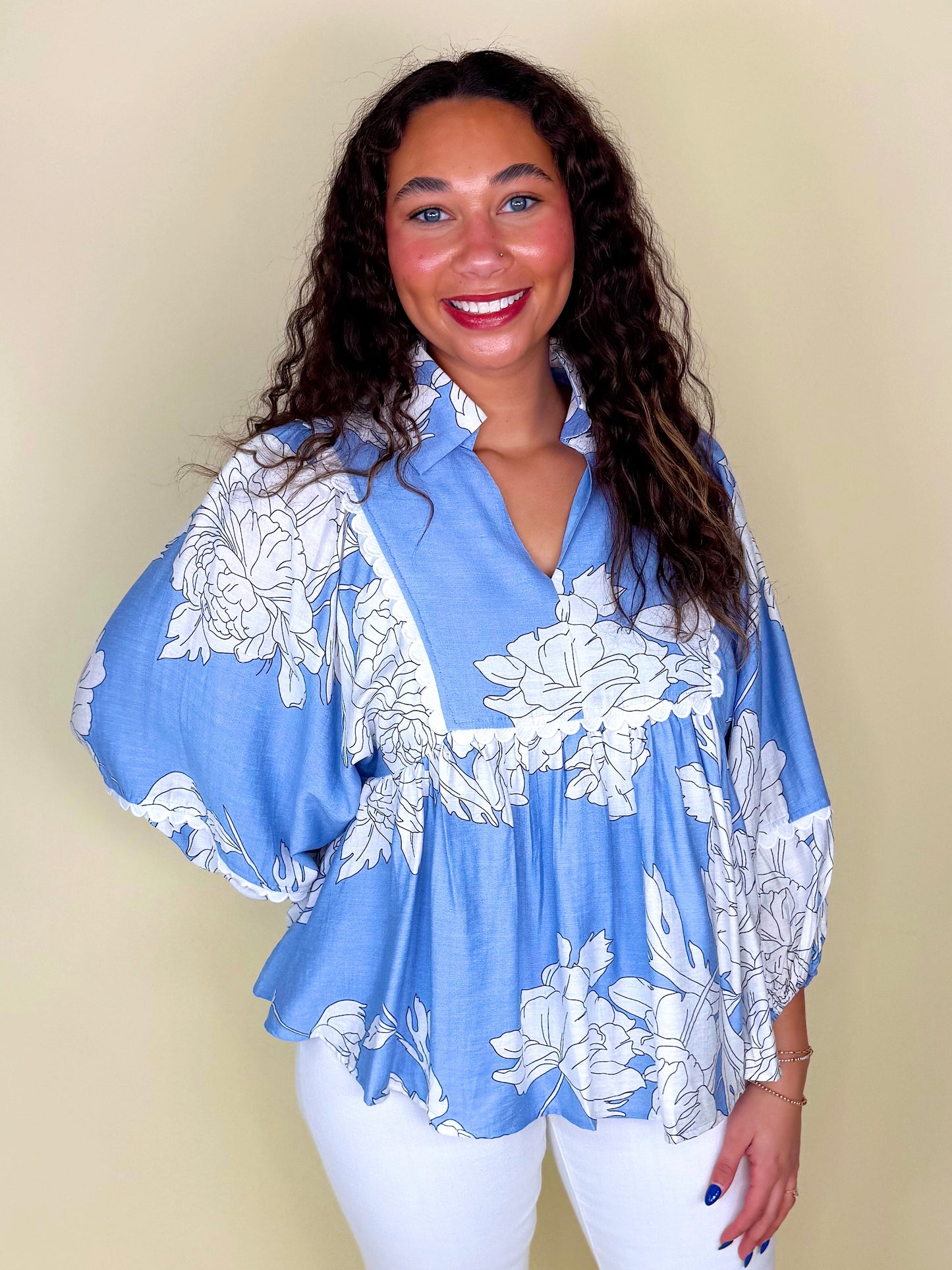 The Essie Blouse-3/4 Sleeves-Entro-The Village Shoppe, Women’s Fashion Boutique, Shop Online and In Store - Located in Muscle Shoals, AL.