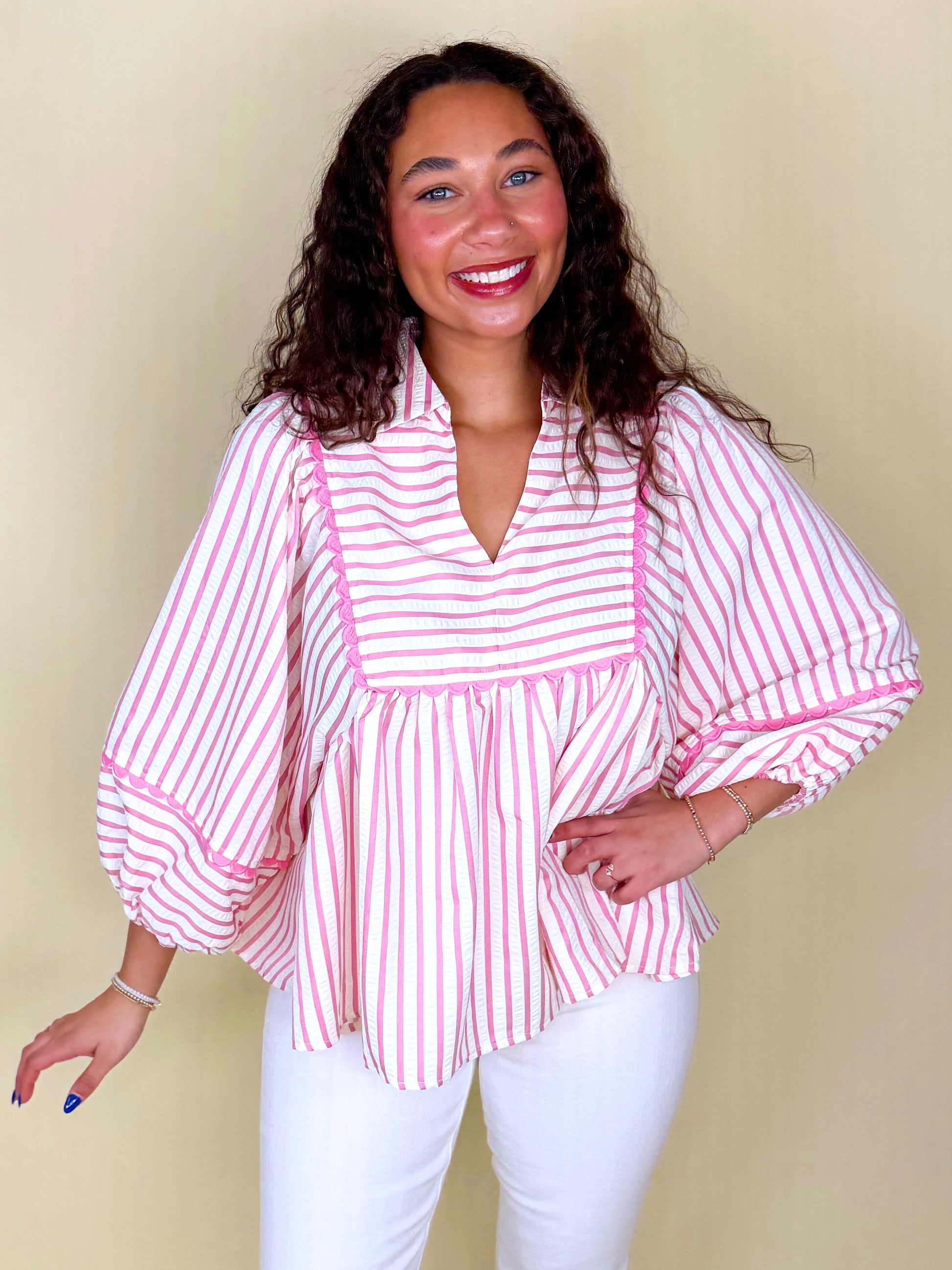 The Eloise Blouse-3/4 Sleeves-Entro-The Village Shoppe, Women’s Fashion Boutique, Shop Online and In Store - Located in Muscle Shoals, AL.