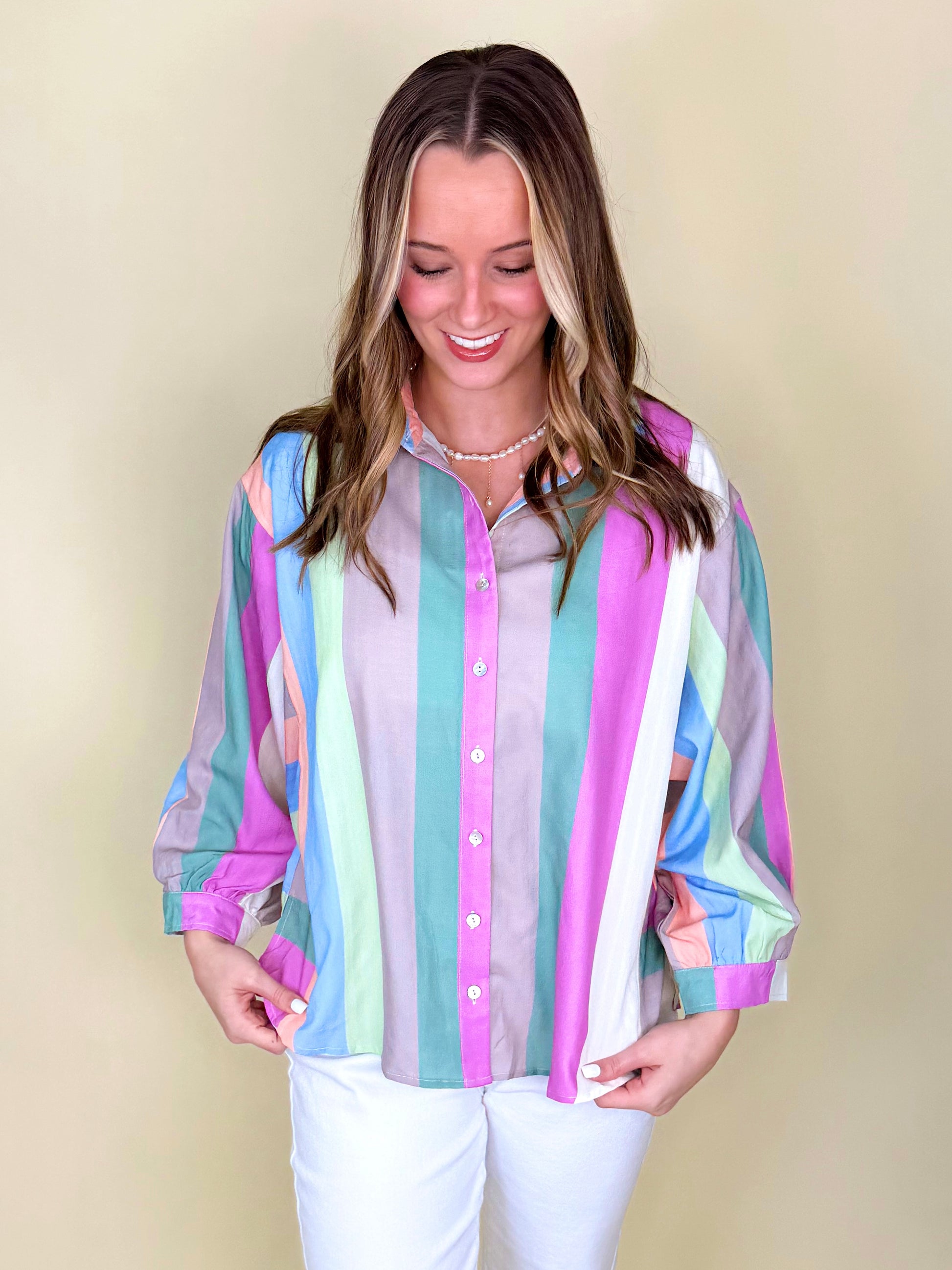 Coast to Coast Button Down-Long Sleeves-Entro-The Village Shoppe, Women’s Fashion Boutique, Shop Online and In Store - Located in Muscle Shoals, AL.