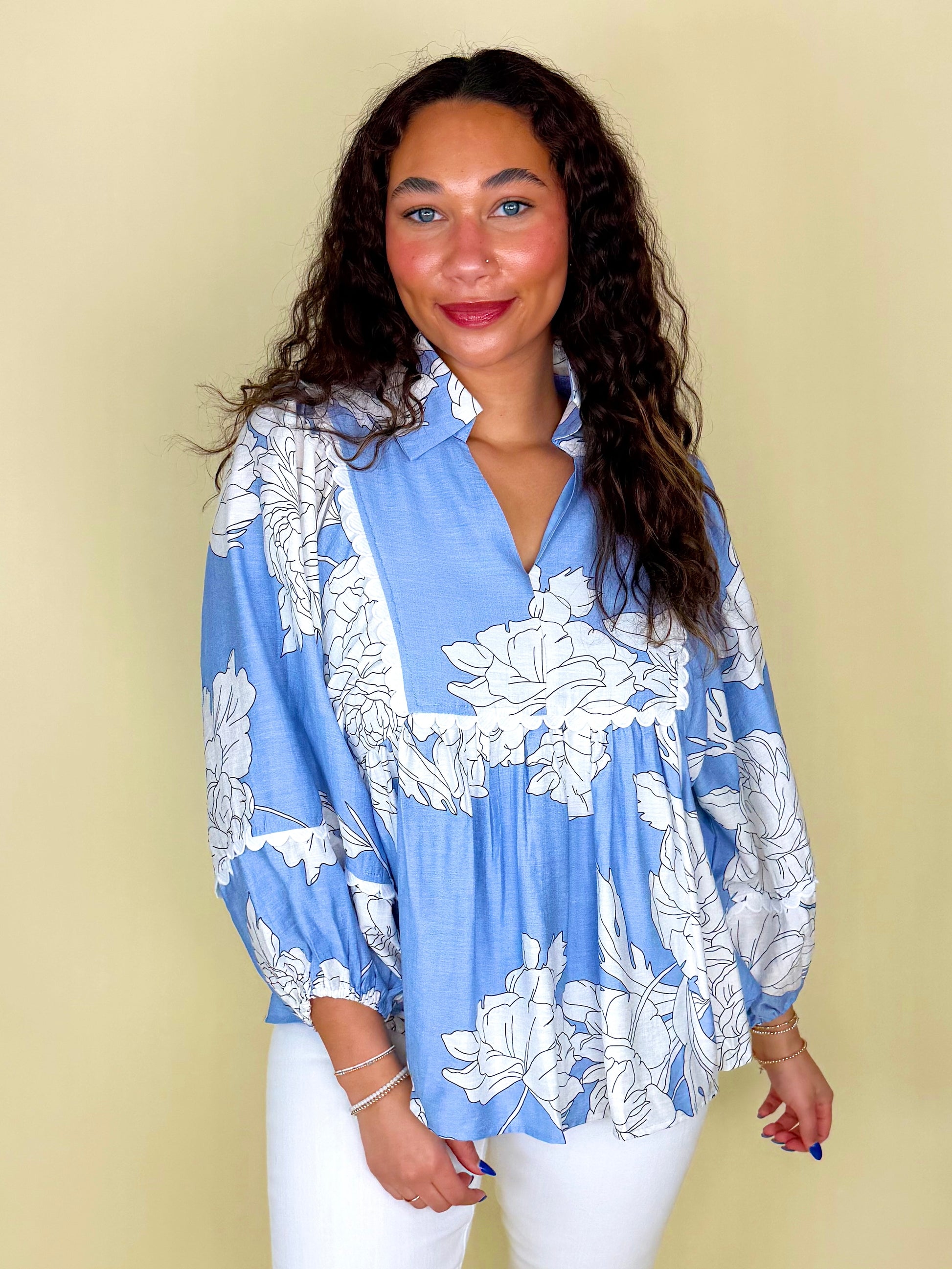 The Essie Blouse-3/4 Sleeves-Entro-The Village Shoppe, Women’s Fashion Boutique, Shop Online and In Store - Located in Muscle Shoals, AL.