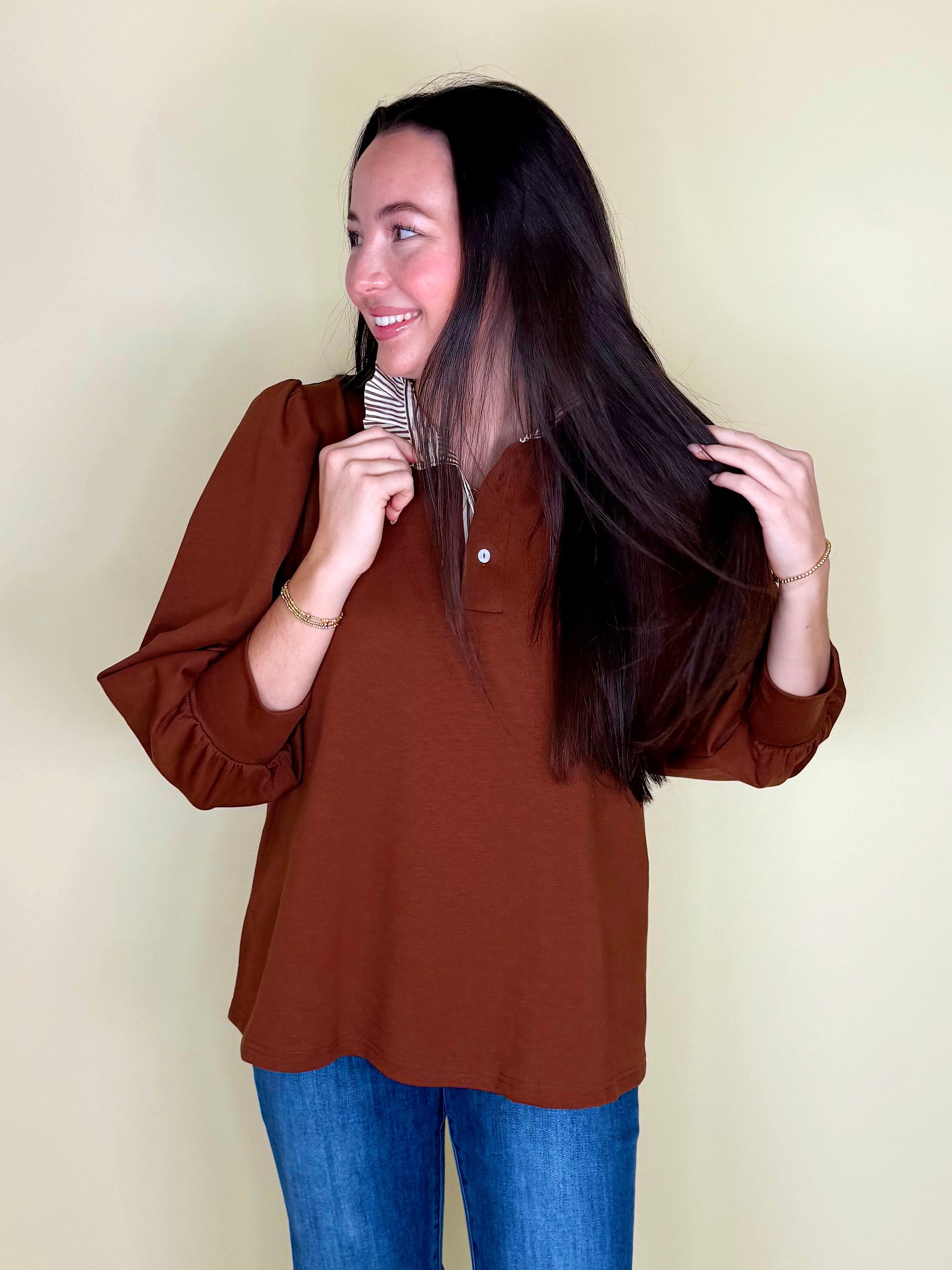 The Harris Top-3/4 Sleeves-Entro-The Village Shoppe, Women’s Fashion Boutique, Shop Online and In Store - Located in Muscle Shoals, AL.