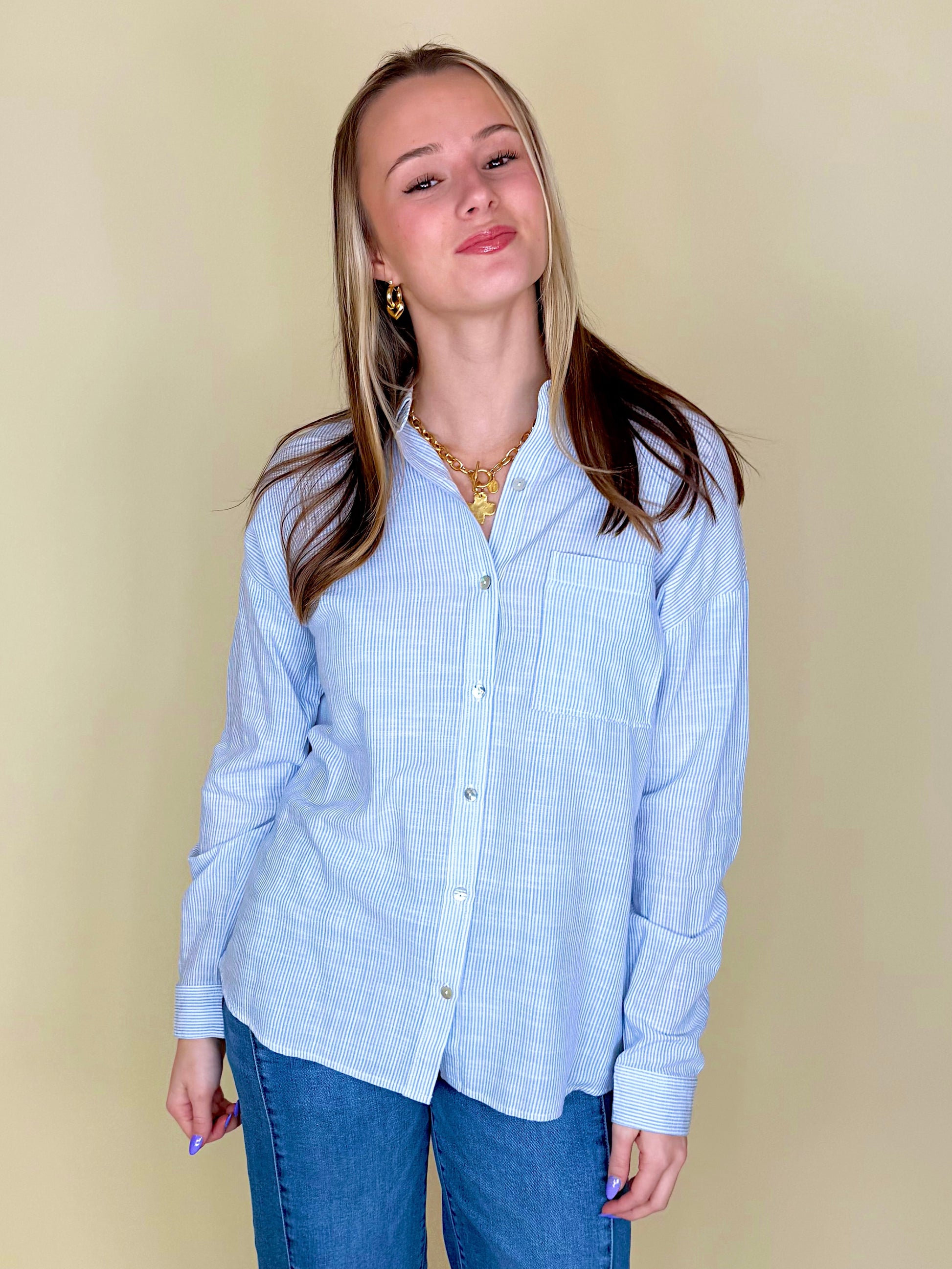 The Hadley Button Down-3/4 Sleeves-Be Cool-The Village Shoppe, Women’s Fashion Boutique, Shop Online and In Store - Located in Muscle Shoals, AL.