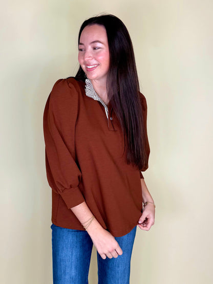 The Harris Top-3/4 Sleeves-Entro-The Village Shoppe, Women’s Fashion Boutique, Shop Online and In Store - Located in Muscle Shoals, AL.