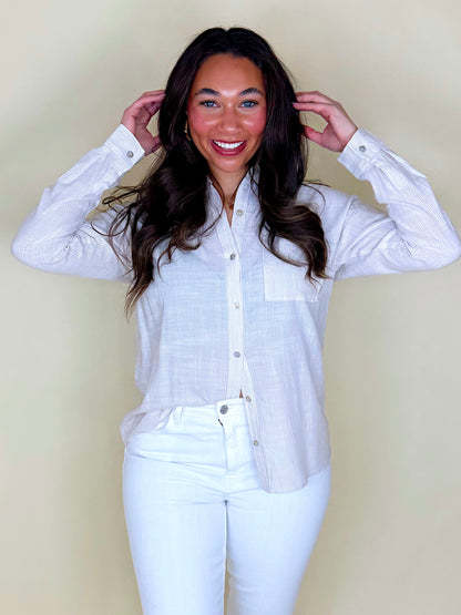 The Hadley Button Down-3/4 Sleeves-Be Cool-The Village Shoppe, Women’s Fashion Boutique, Shop Online and In Store - Located in Muscle Shoals, AL.