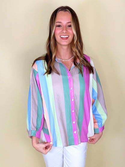 Coast to Coast Button Down-Long Sleeves-Entro-The Village Shoppe, Women’s Fashion Boutique, Shop Online and In Store - Located in Muscle Shoals, AL.