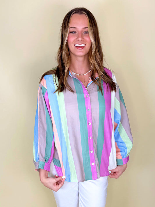 Coast to Coast Button Down-Long Sleeves-Entro-The Village Shoppe, Women’s Fashion Boutique, Shop Online and In Store - Located in Muscle Shoals, AL.