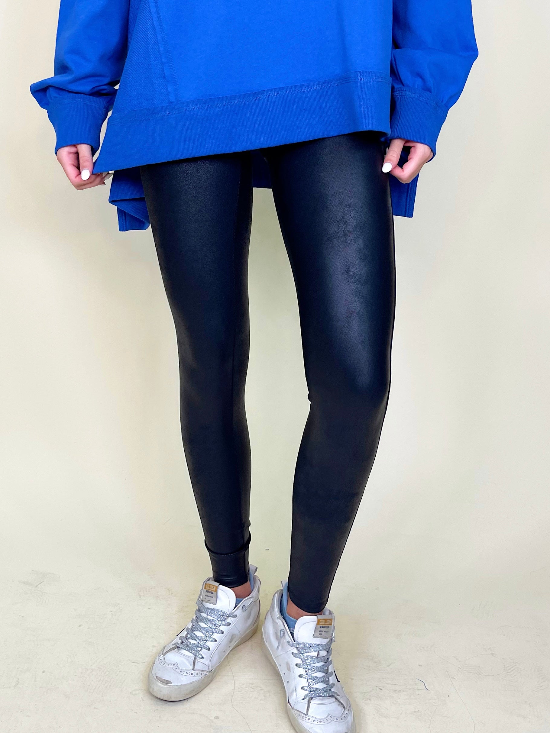 Navy blue faux leather leggings best sale