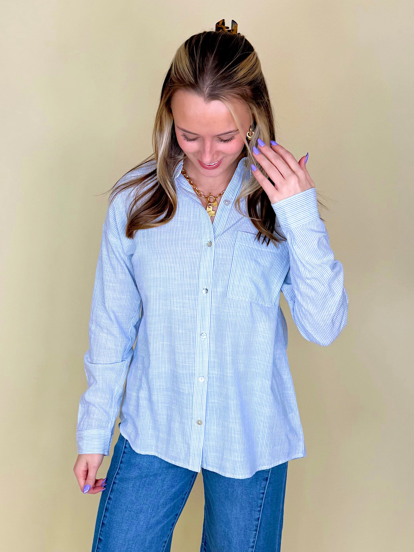 The Hadley Button Down-3/4 Sleeves-Be Cool-The Village Shoppe, Women’s Fashion Boutique, Shop Online and In Store - Located in Muscle Shoals, AL.