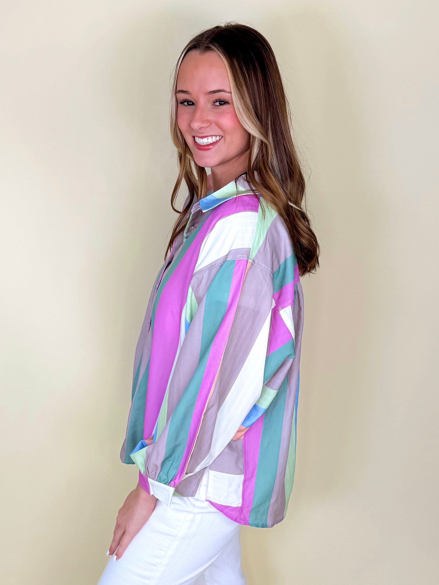 Coast to Coast Button Down-Long Sleeves-Entro-The Village Shoppe, Women’s Fashion Boutique, Shop Online and In Store - Located in Muscle Shoals, AL.