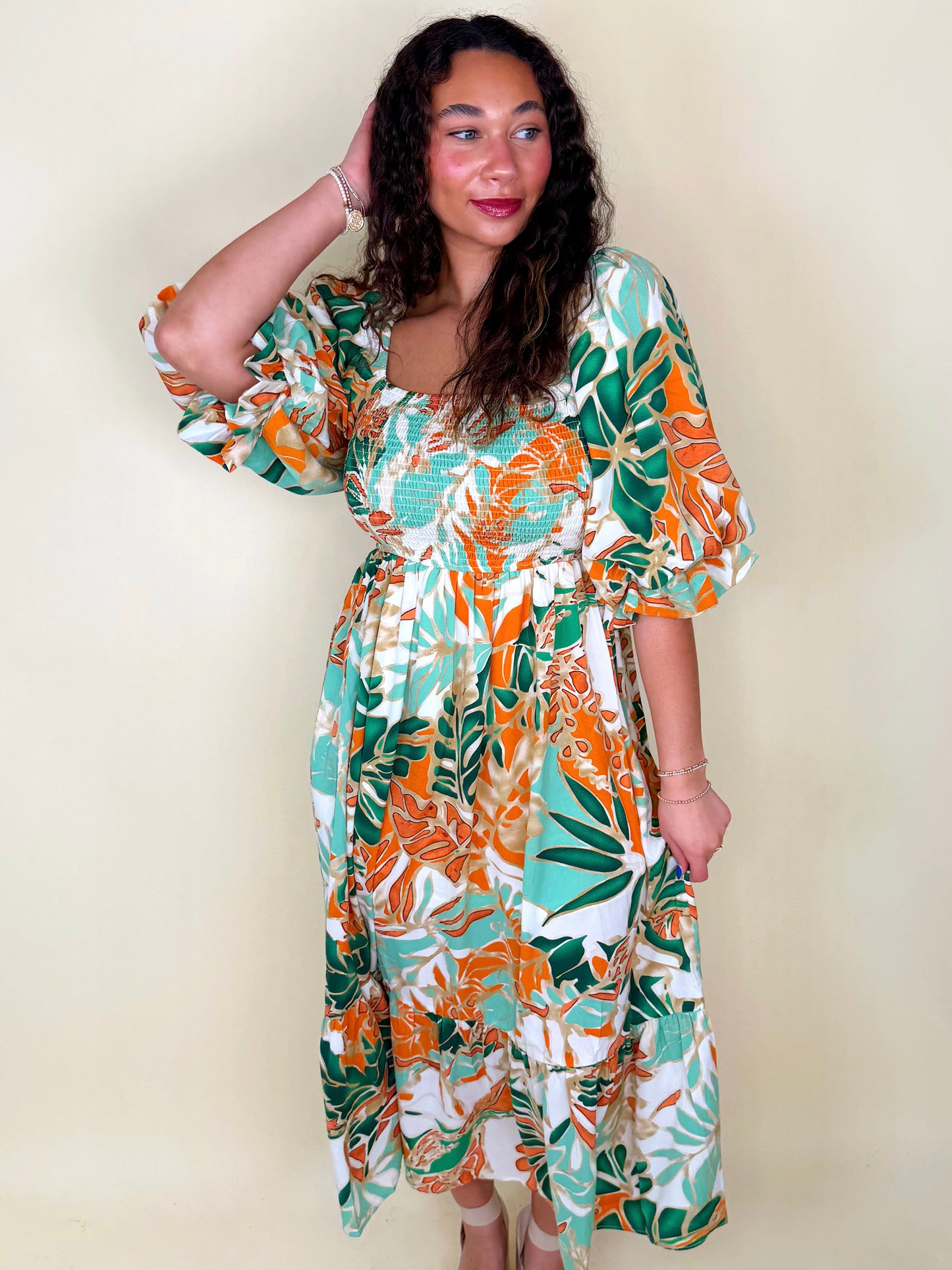 Tropical Tango Midi Dress-Midi Dress-Entro-The Village Shoppe, Women’s Fashion Boutique, Shop Online and In Store - Located in Muscle Shoals, AL.