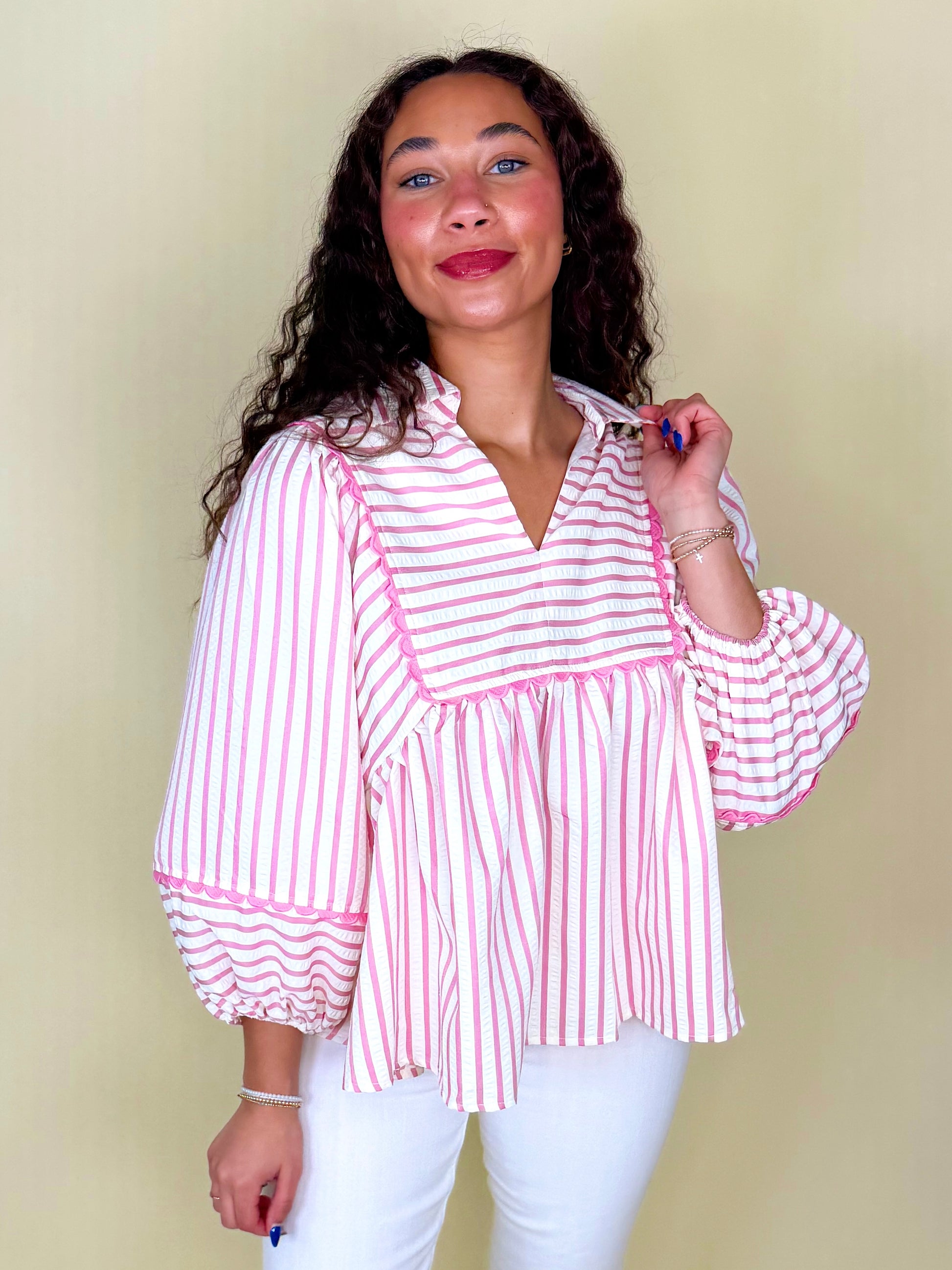 The Eloise Blouse-3/4 Sleeves-Entro-The Village Shoppe, Women’s Fashion Boutique, Shop Online and In Store - Located in Muscle Shoals, AL.